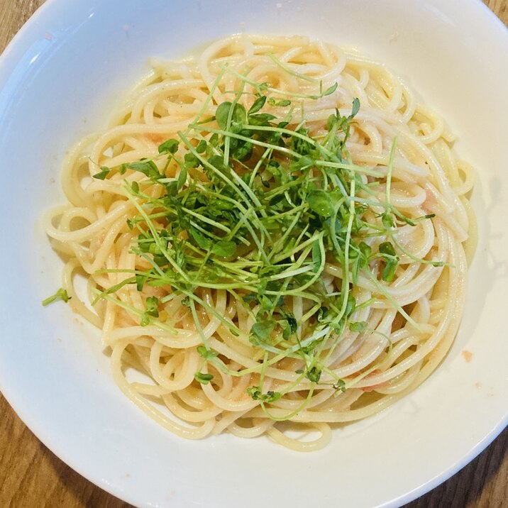 豆苗と明太子パスタ